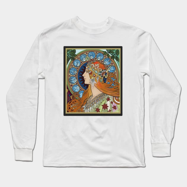 Mucha Lady (on cream) Long Sleeve T-Shirt by Soth Studio